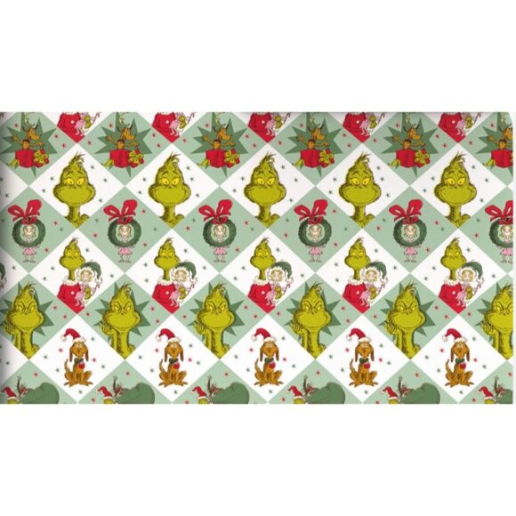 Hallmark Wrapping Paper Christmas Grinch on Colored Squares 70 sq ft Jumbo Roll - Picture 1 of 5